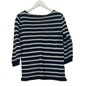 Chaps Denim Striped Navy and White Knit Sweater, Large